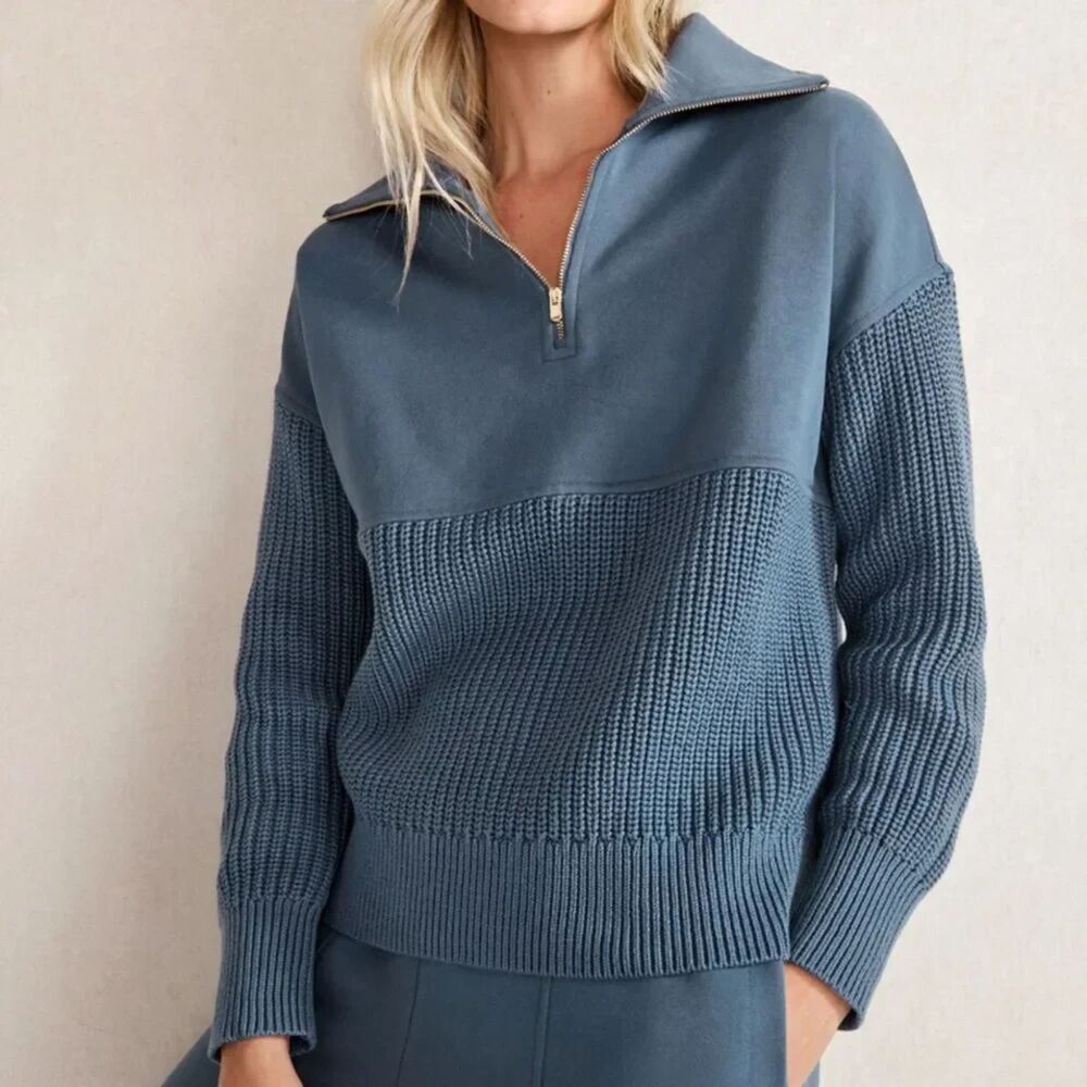 Haven Well Within Oversized Half Zip Sweatshirt Pullover Blue XL